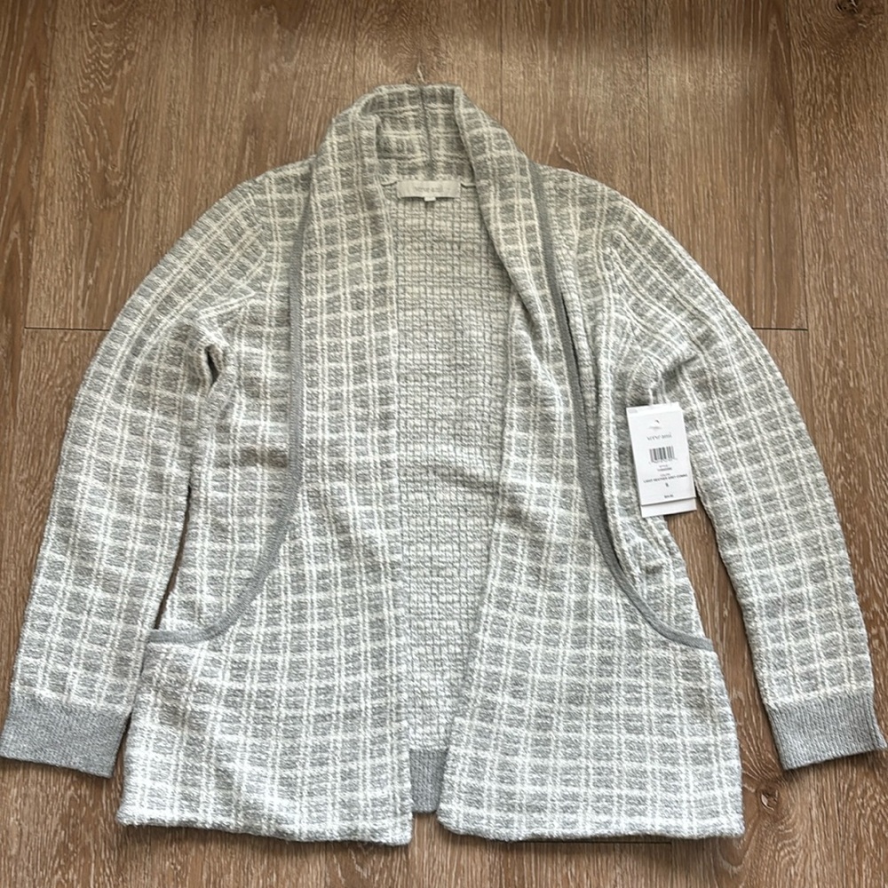 New! Verve ami gray & white check shawl collar cardigan, small